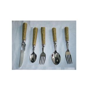 Juego de cubiertos con mango de alambre de latón tejido de alta calidad, hecho en acero pulido con espejo, juego de vajilla de 5 uds. - Product Image 6