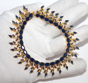 Boucles d'oreilles bohème 53.41g A +, ensemble de bijoux, pendentifs et collier, en saphir bleu, plaqué or - Product Image 2