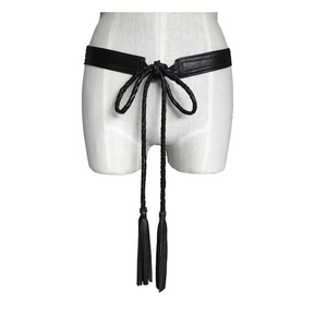 Ceinture en cuir tressé - Ceinture tressée - Ceinture en cuir noir à nouer - Créations artisanales - Product Image 1