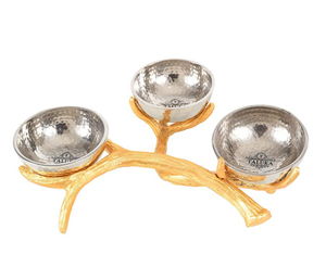 Best Selling Handicraft 3 Piece with Brass Stand Hammered Dry Fruit Stainless Steel Bowl - Product Image 3