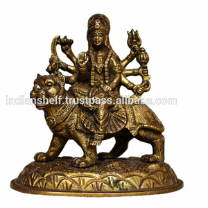 Handmade Indian Brass Golden Bronze Goddess Sherawali Sculptures Figurine Statue <b>Home</b> <b>Decor</b> <b>Gift</b> Items SMG-37/6728 - Product Image 3