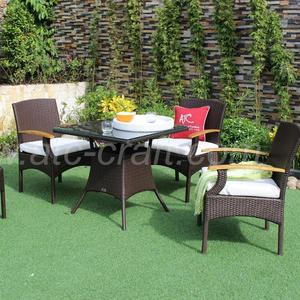 Classic Synthetic Rattan Coffee/Dining Set With Wooden Arm <b>Chairs</b> for <b>Outdoor</b> Garden Furniture RADS-017A - Product Image 1