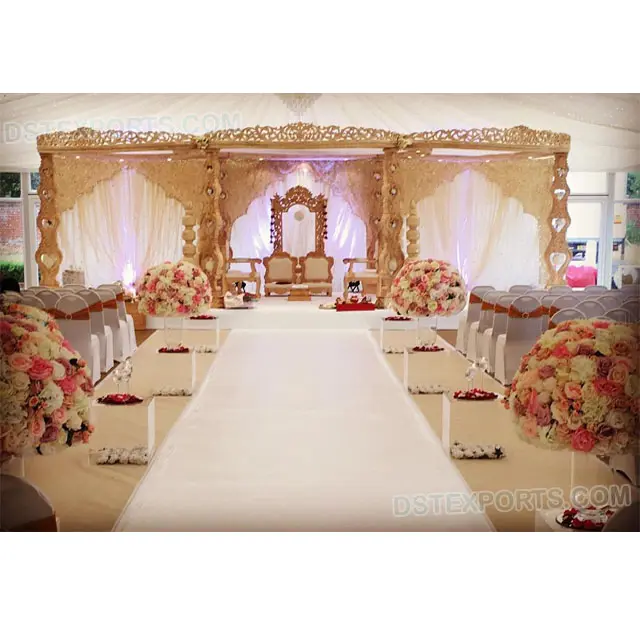 Top Wedding Event Wooden Mandap Classical Wooden Mandap for Wedding Golden Look Esteemed Marriage Mandap