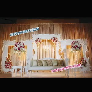 简单的英语婚礼舞台背景画框婚庆珍珠白照片面板婚礼大帧背景装饰