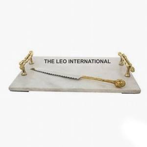 Marble Material Aluminium Handle Rectangle Shape <b>Gold</b> Plated Serving <b>Tray</b> Luxury Handmade Home Decorative <b>Tray</b> - Product Image 1