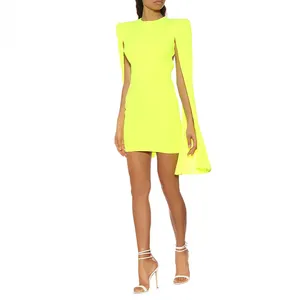 Neon di abbigliamento manica lunga split wrap mini giorno ufficio donne del vestito elegante abiti