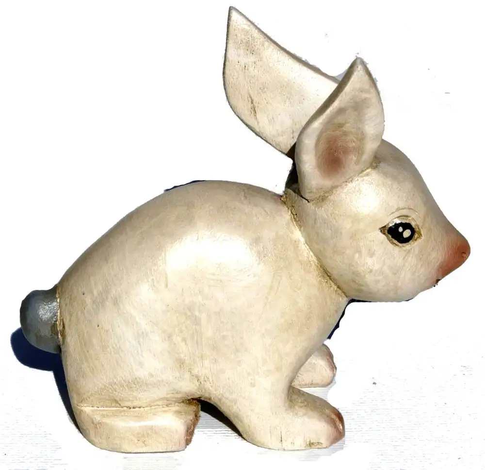 Wooden Rabbit Hand Carved Figurine, Bunny Home Decor, Decorative Wood Carvings Animal Statues of Ecuador