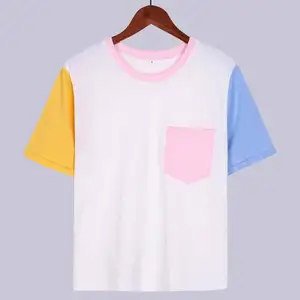 Vrouwen Casual Kleur Patchwork Pocket Korte Mouwen Top Crop Tops Shirt T-shirts Met Print Vrouwen Kawaii Kleding Harajuku