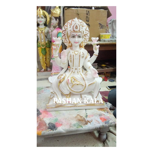 Estatua de mármol Maa Laxmi, diosa pintada a mano, color blanco - Product Image 1