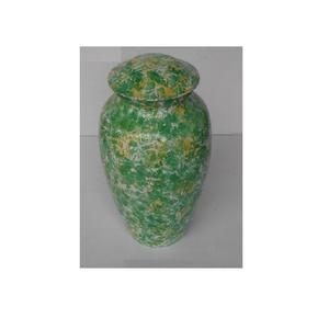 Tarro de urna con acabado pintado multicolor verde amarillo de alta calidad en latón fundido, urna de cremación, tarro contenedor conmemorativo - Product Image 2