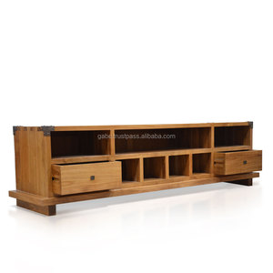 Meuble TV en teck massif de style Bali avec 2 tiroirs, pré-assemblé, multifonctionnel, minimaliste, pour salon - Product Image 3