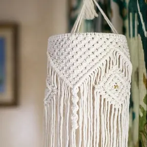 Bông Rope Chandelier Chụp Đèn Dựa Trên Macrame Crochet Thiết Kế Nhà Cung Cấp Nhà Sản Xuất Từ Ấn Độ