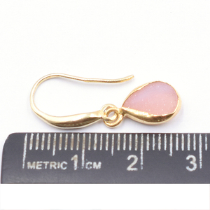 Druzy สีชมพู27ถึง28มม. พร้อมหูลวดลูกแพร์รูปร่างต่างหูชุบทอง - Product Image 3