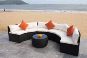 Ensemble de canapé rond d'extérieur moderne en fer et rotin/osier pour hôtel et jardin - Product Image 6