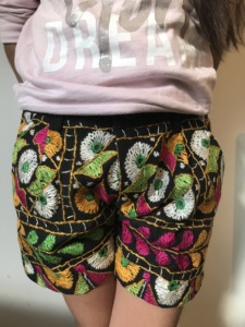 Short en toile à usage domestique rétro bohème brodé à la main motif floral élastique taille moyenne respirant chaud coupe droite lavage coloré - Product Image 4