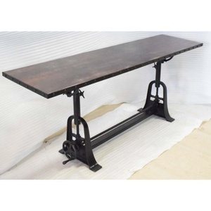 Table de dessin industrielle de style antique américaine avec levage à la main réglable Base en fonte longue Table de dessin en bois pour ingénieur en peinture - Product Image 6