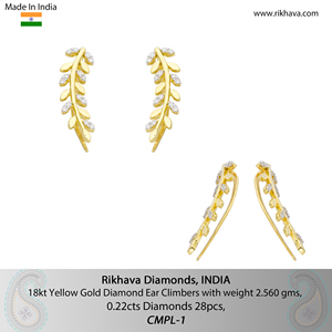 Boucles d'oreilles à clip en or jaune avec diamants ronds taille brillant pour femmes - Product Image 6