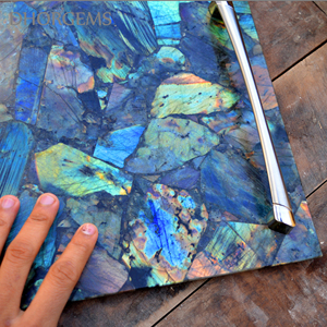 Natural Labradorite Crystal <b>Coaster</b> Tray | Quartz Gemstone Serving Platter Decorative Stone Tray for Home Decor Table Styling. - Product Image 5