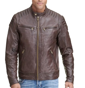Veste en cuir à épaules matelassées Veste de moto de style motard en cuir véritable Vêtements d'extérieur à la mode classiques - Product Image 4