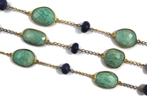 Lot en gros de connecteurs de chaîne faits à la main en laiton plaqué or avec pierres précieuses naturelles amazonite et lapis-lazuli vert/bleu - Product Image 2
