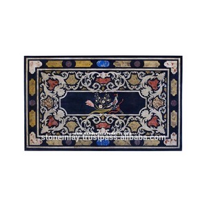 Black <b>Table</b>, Inlay <b>Marble</b> <b>Tops</b> - Product Image 1
