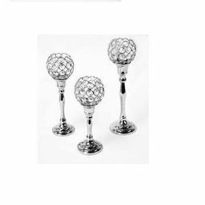 Juego de 3 soportes de Pilar decorativos para el hogar de cristal de latón de Color plateado para bodas y velas de Navidad y soporte de luz de té - Product Image 4