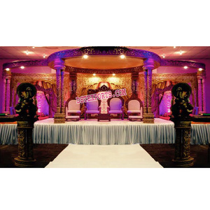 Mandap de mariage à trois piliers, mandap de mariage indien rond, mandap de mariage en bois sculpté, décoration d'événements Missouri Mississippi NEWYORK - Product Image 1