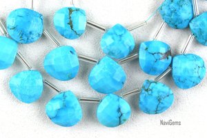 Natural Sky Blue <b>Turquoise</b> Gemstone Faceted Heart Shape Briolette <b>Beads</b> Top Quality Making Handmade Jewelry - Product Image 3