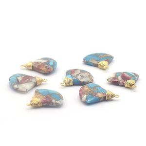 Cobre turquesa triángulo forma 925 plata esterlina bisel chapado en oro colgante hecho a mano fabricación de joyas - Product Image 3