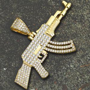 Pendentif pour homme en or 14 carats KRKC&CO avec CZ glacé, AK47, bijoux hip-hop pour agent de vente en gros en stock - Product Image 4