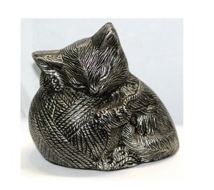 ลูกแมวบอลผ้าขนสัตว์โบราณ Sleeping Cat อลูมิเนียม Urn สำหรับขี้เถ้า - Product Image 1