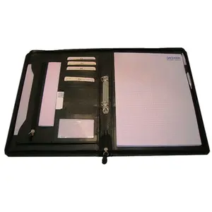 Custom A4 Conference Folder Zippered Folio Case Leather Business Portfolio Organizer