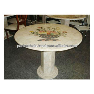 <b>White</b> <b>Round</b> Marble Inlay <b>Table</b>, Marble <b>Table</b> - Product Image 1