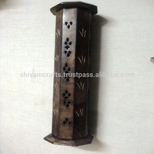 Brûleurs de bâtons d'encens de modèle de tour carrée sculptée en bois de manguier pour la vente en gros de parfum d'intérieur d'Inde - Product Image 6