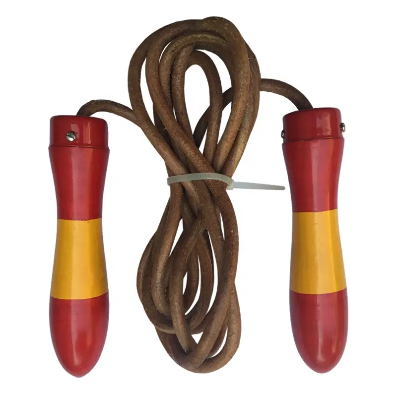 Reedot Custom OEM Skipping / Jumping Rope Private Logo Training Accessories Leather Rope / Wire Wooden handle With Flag colors