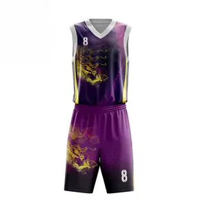 Toptan Reedot spor basketbol üniforması süblimasyon baskı ile mor renk