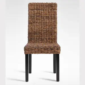 Cadeira de jantar em rattan com abaca, cadeira de madeira de mogno com barba