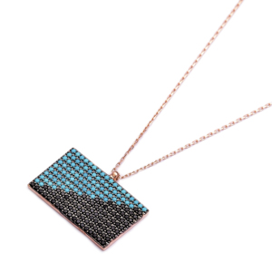 Collier en pierre turquoise de forme rectangulaire, vente en gros, bijoux turcs faits à la main en argent sterling 925 - Product Image 2