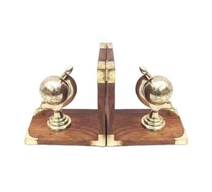 Serre-livres en forme de Globe en bois et en métal faits à la main à bas quantité minimale de commande pour la vente directe d'usine de fabricant en gros à la maison - Product Image 1