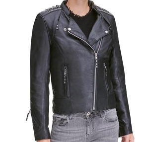 เสื้อแจ็กเก็ตหนังขี่จักรยานสำหรับผู้หญิงเสื้อโค้ทหนังแท้มีซิปออกแบบได้ตามต้องการ - Product Image 2