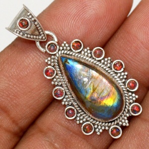 Mode belle 925 en argent Sterling croissant de lune pendentif bijoux naturel croissant de lune pierre précieuse pendentif en argent fait à la main - Product Image 1