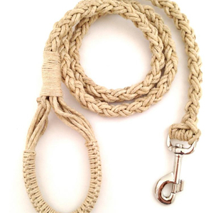 Correa de cáñamo hecha a mano de 5 pies, color marrón natural, con cómoda asa de macramé - Product Image 1