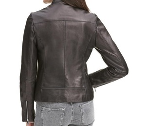 Nueva chaqueta de motorista deportiva para mujer en beige oscuro diseño personalizado moda chaqueta de cuero de piel de oveja real - Product Image 6