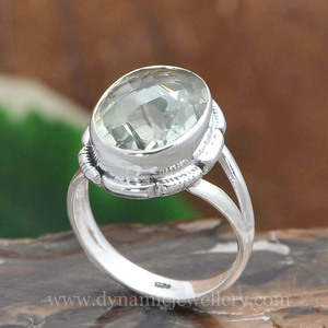 925 argent Sterling vert améthyste coupe anneaux pour dames bijoux de mariage pierres précieuses en vrac-ovale forme anneaux fête porter en gros - Product Image 1