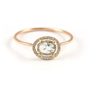 Bague en or rose massif 18 carats avec diamant naturel taillé en tranches, bijoux de fiançailles fins faits à la main, grossiste et fabricant - Product Image 1