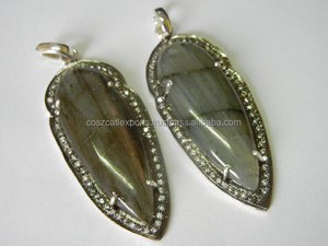 Labradorite Diamond CZ Pave Set Arrowhead Sterling Silver Plate Gemstone Pendant Number Pattern Charms Fine Pendentifs Charms - Product Image 2