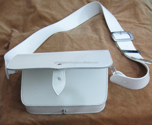 White Leather/Gloss PVC Music Card <b>Pouch</b> with Cross <b>Belt</b> Musical Instrument Accessory - Product Image 6