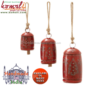 Cloche à vache en métal rouge avec sangle en cuir ou corde, cloches à vache en gros - Product Image 2