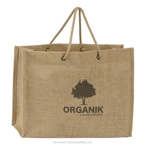 Bolsa de yute con estampado personalizado ecológico, bolsa de arpillera plegable reciclable con logotipo de mujer, bolsa de compras de Yute natural al por mayor - Product Image 3