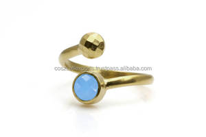 Bijoux de mode empilable gravée ensemble de lunette empilable pierre précieuse Aqua calcédoine serpent plaque d'or bague en argent - Product Image 2